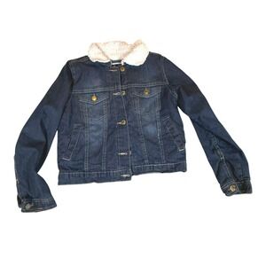 Girls Sherpa Lined Denim Jacket Blue Jean Trucker Size 14/16 Chillipop
